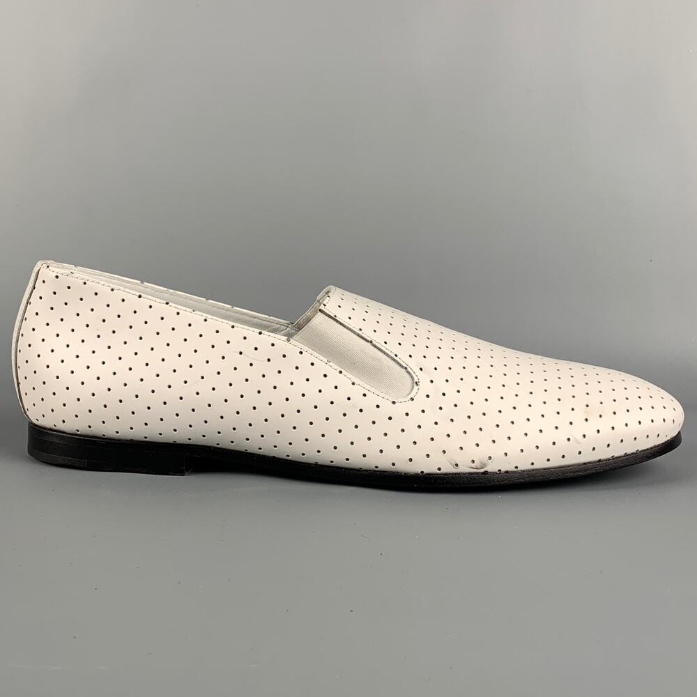 PAUL SMITH Size 10 White Perforated Leather Slip On Loafers